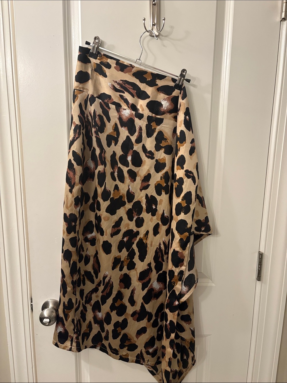Never Fully Dressed Leopard Print Satin Asymmetrical Skirt - Tan/Black/Brown